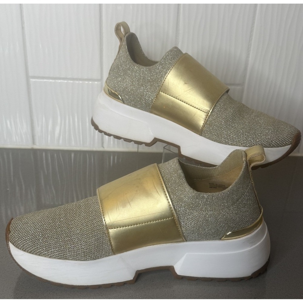Michael Kors Cosmo Knit Slip-On Sneakers Gold For Women's Size 8M Platform Shoes - Picture 3 of 15